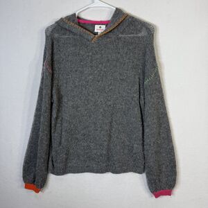 Sundry Cashmere Merino Wool Blend Gray Hoodie Knit Stitching Womens Size 1 Small